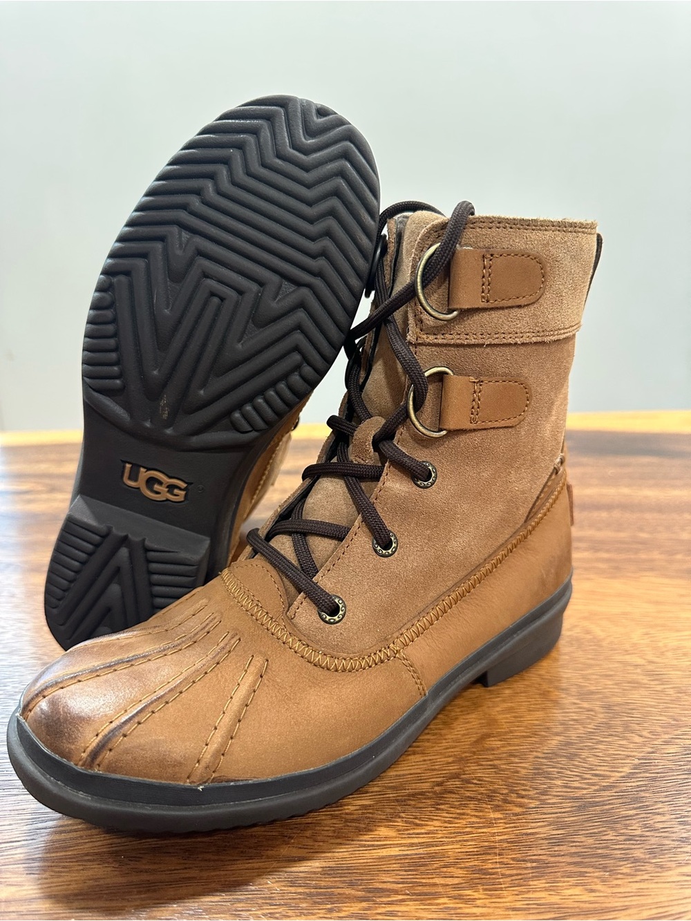 UGG Azaria Waterproof Leather Suede Chestnut Ankle Duck Boots Women’s US Size 6